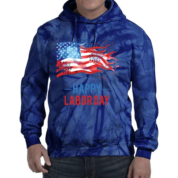 Happy Labor Day Fireworks And American Flag Labor Patriotic Tie Dye Hoodie