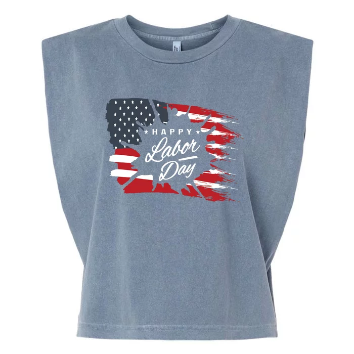 Happy Labor Day Gift American Flag Garment-Dyed Women's Muscle Tee