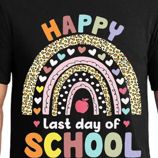 Happy Last Day Of School Rainbow Leopard Teacher Student Pajama Set