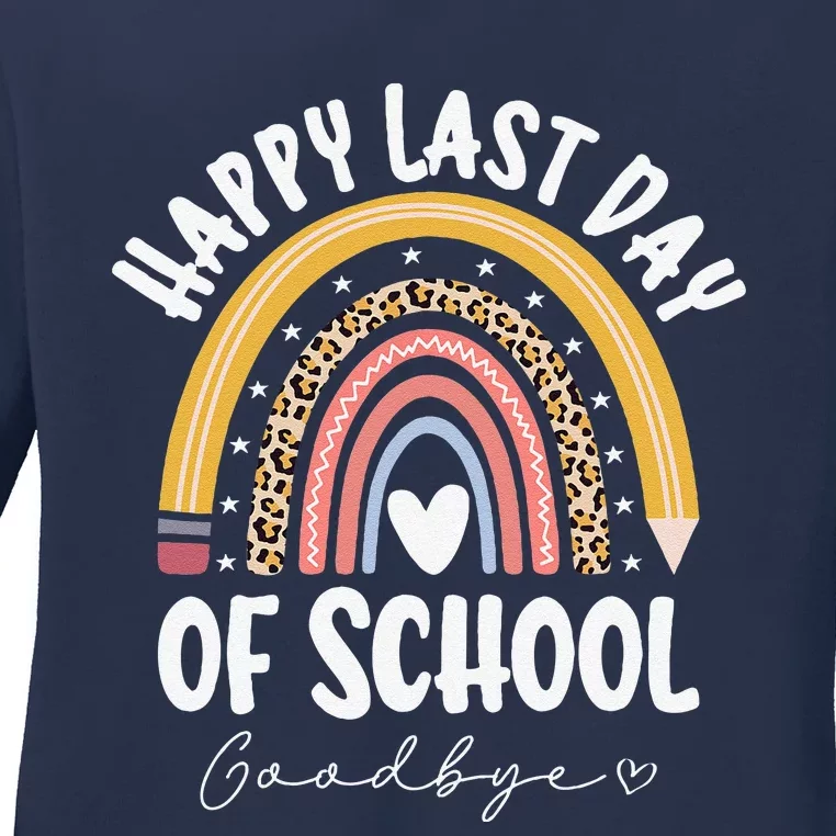 Happy Last Day Of School Rainbow Teacher Student Ladies Long Sleeve Shirt