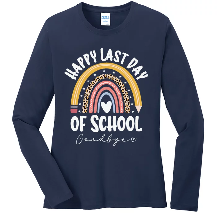 Happy Last Day Of School Rainbow Teacher Student Ladies Long Sleeve Shirt