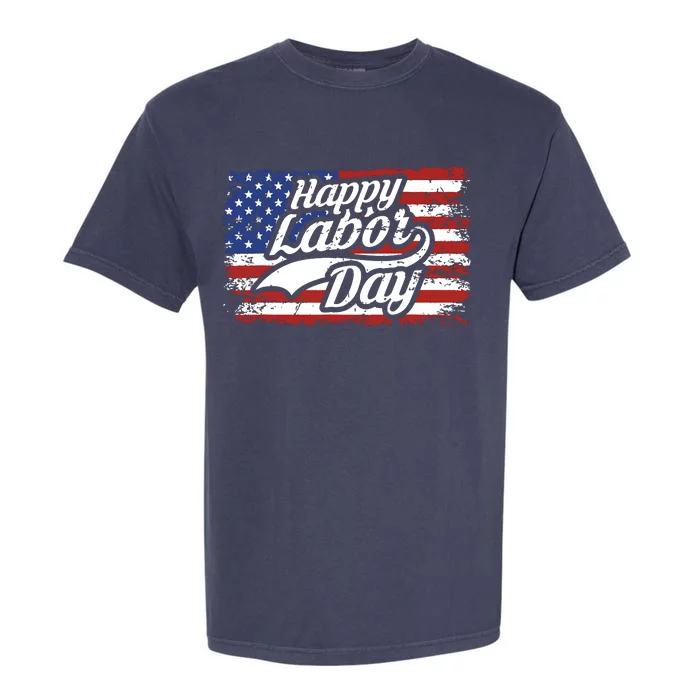 Happy Labor Day Shirts For Labor Day Retro US Flag Garment-Dyed Heavyweight T-Shirt