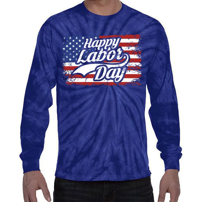 Happy Labor Day Shirts For Labor Day Retro US Flag Tie-Dye Long Sleeve Shirt