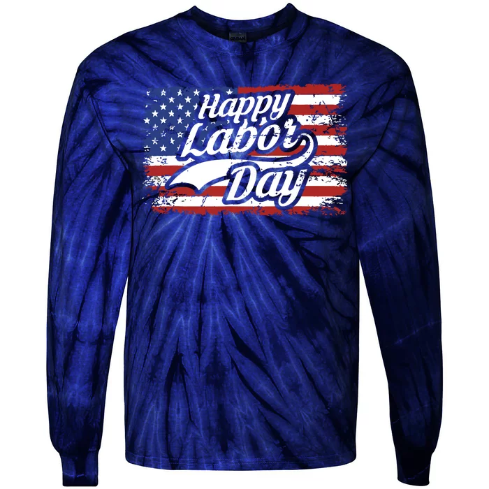 Happy Labor Day Shirts For Labor Day Retro US Flag Tie-Dye Long Sleeve Shirt