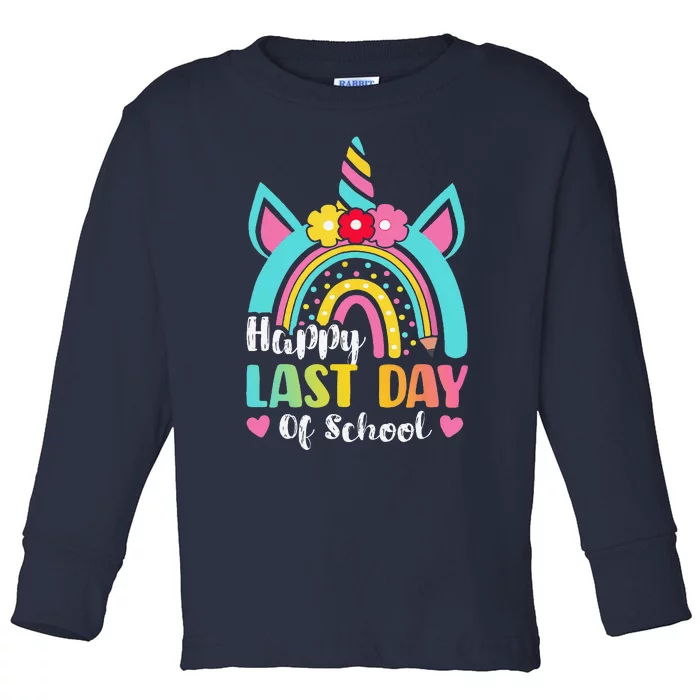 Happy Last Day Of School Rainbow Unicorn Graduation Funny Toddler Long Sleeve Shirt