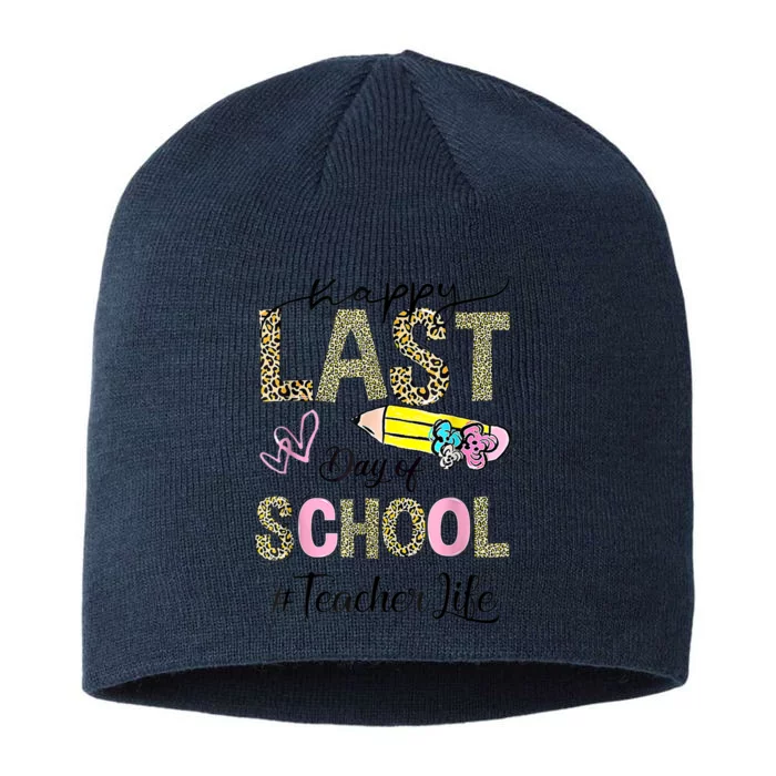 Happy Last Day Of School Leopard Teacher Summer 8 1/2in Sustainable Knit Beanie