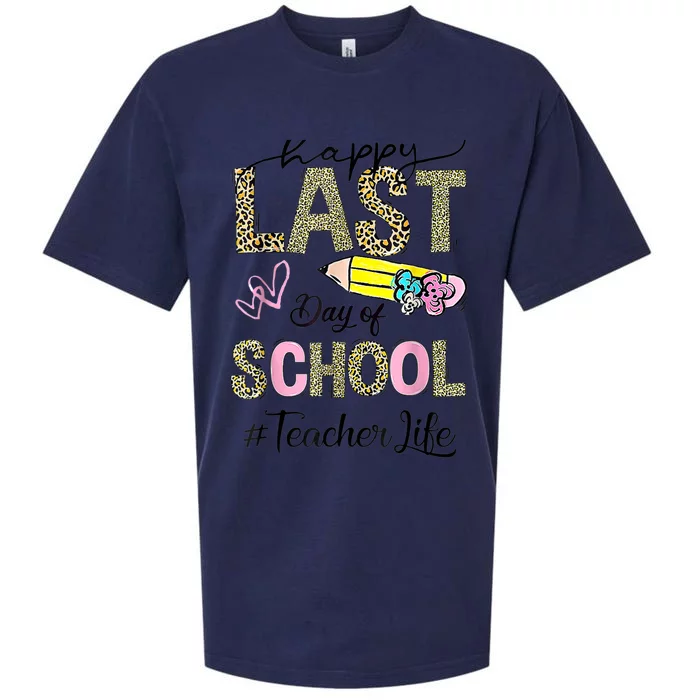 Happy Last Day Of School Leopard Teacher Summer Sueded Cloud Jersey T-Shirt