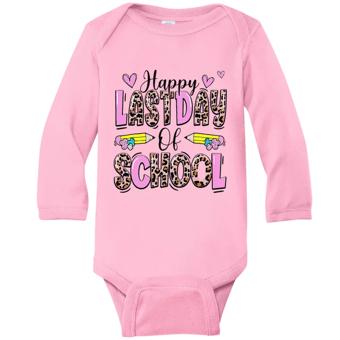 Happy Last Day Of School Leopard Teacher End Of School Year Baby Long Sleeve Bodysuit