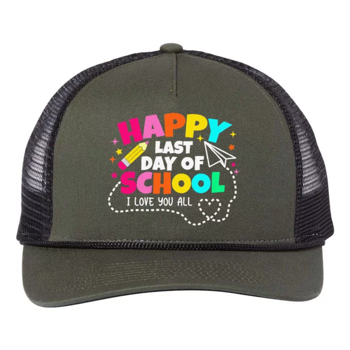 Happy Last Day Of School Teacher Graduation Retro Rope Trucker Hat Cap