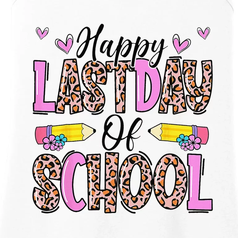 Happy Last Day Of School Leopard Teacher End Of School Year Ladies Essential Tank