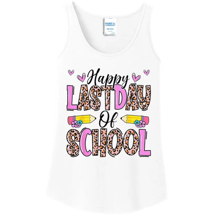 Happy Last Day Of School Leopard Teacher End Of School Year Ladies Essential Tank