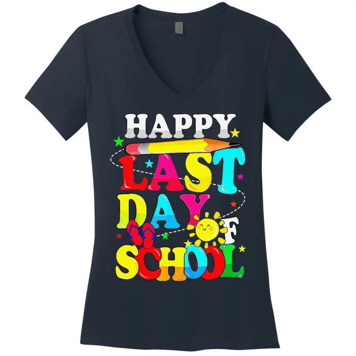 Happy Last Day Of School Students Teachers End Of The Year Women's V-Neck T-Shirt