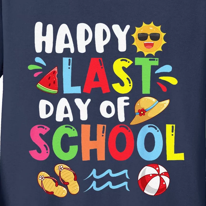 Happy Last Day Of School Summer Time Cute Sun Students Funny Kids Long Sleeve Shirt