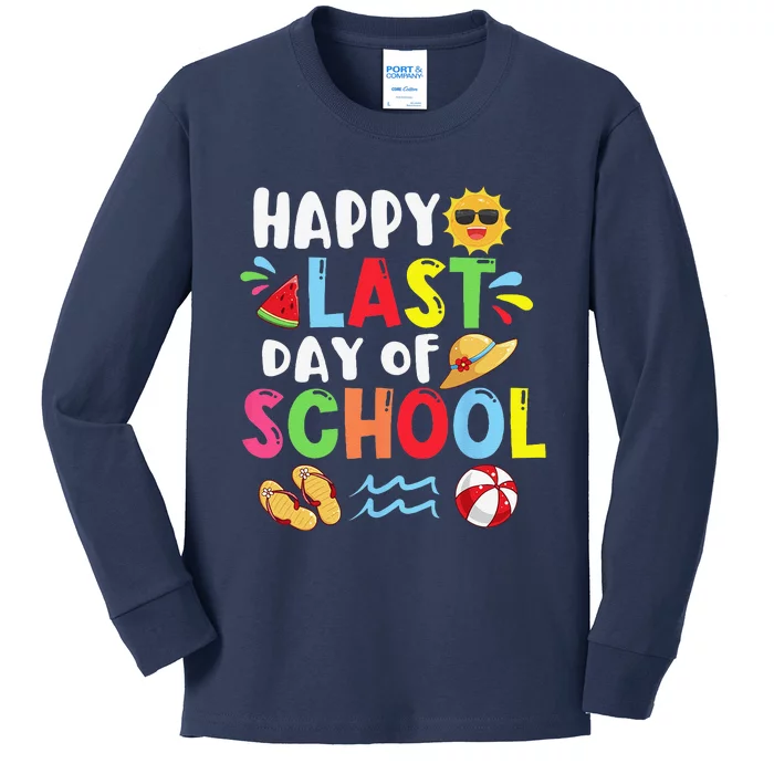 Happy Last Day Of School Summer Time Cute Sun Students Funny Kids Long Sleeve Shirt