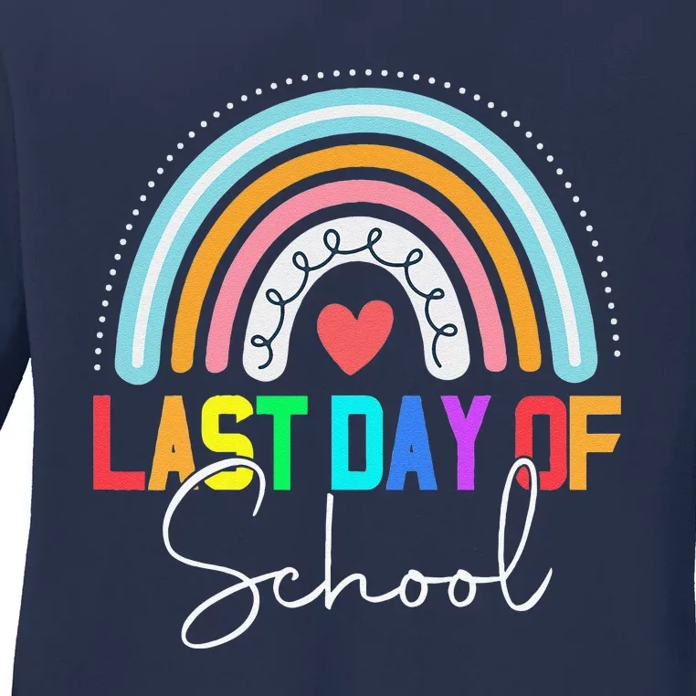 Happy Last Day Of School Teacher Student Graduation Rainbow Cute Ladies Long Sleeve Shirt