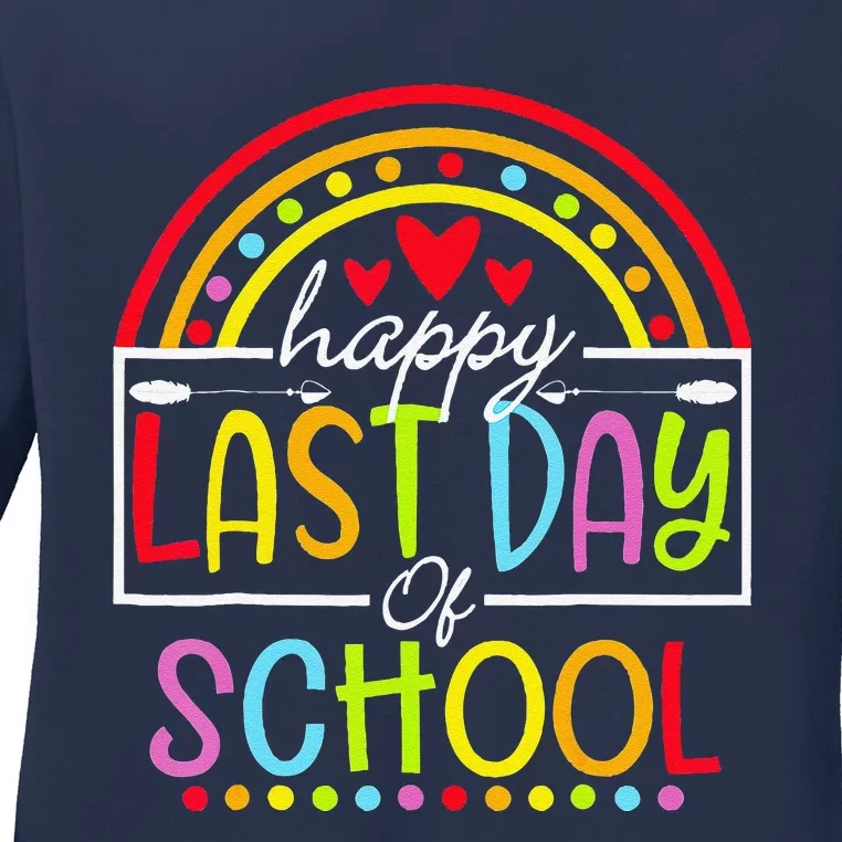 Happy Last Day Of School Teacher Student Graduation Rainbow Day Ladies Long Sleeve Shirt