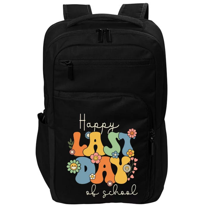 Happy Last Day Of School Graduation Groovy Teacher Student Impact Tech Backpack