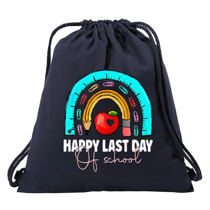 Happy Last Day Of School Teacher Student Graduation Rainbow Gift Drawstring Bag