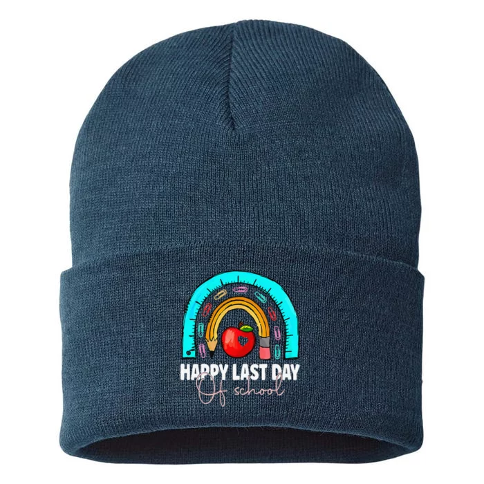 Happy Last Day Of School Teacher Student Graduation Rainbow Gift Sustainable Knit Beanie