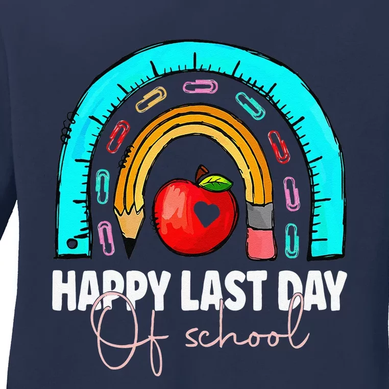 Happy Last Day Of School Teacher Student Graduation Rainbow Gift Ladies Long Sleeve Shirt