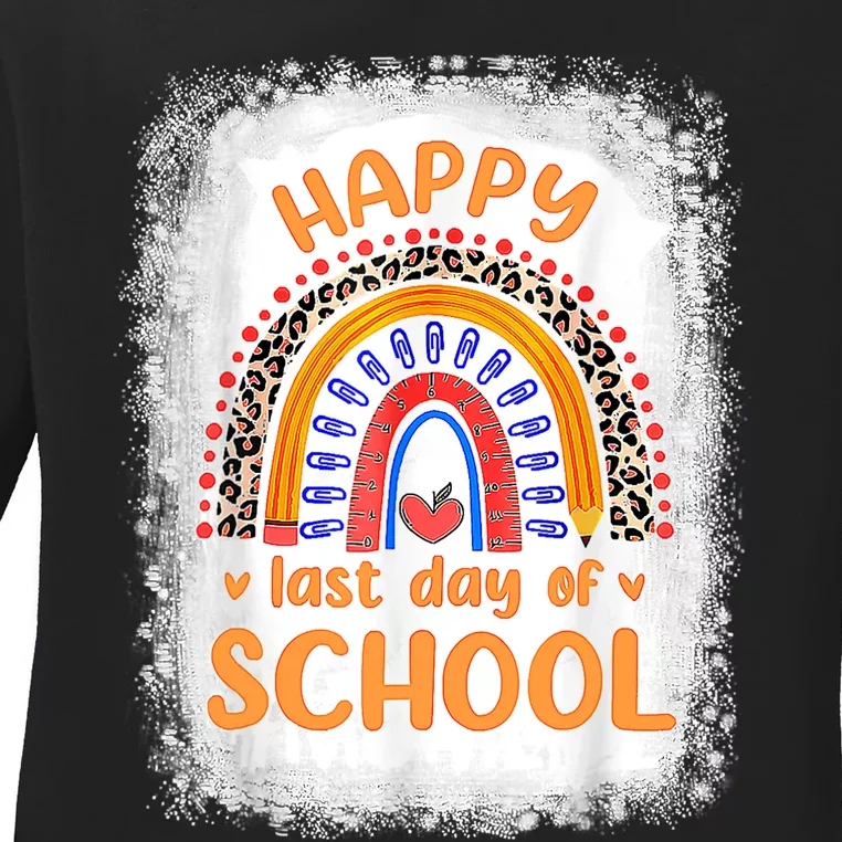 Happy Last Day Of School Rainbow Funny Summer Vacation Ladies Long Sleeve Shirt