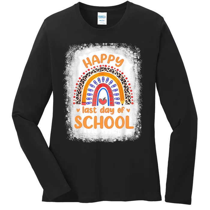 Happy Last Day Of School Rainbow Funny Summer Vacation Ladies Long Sleeve Shirt