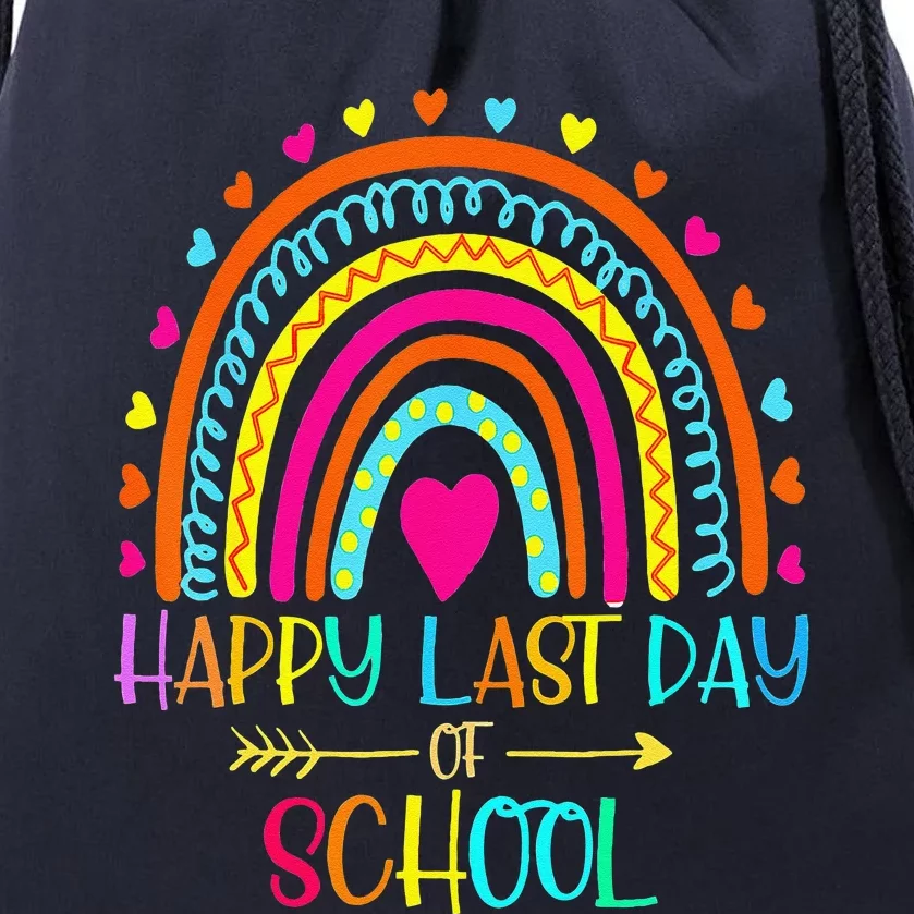 Happy Last Day Of School Teacher Student Graduation Rainbow Drawstring Bag