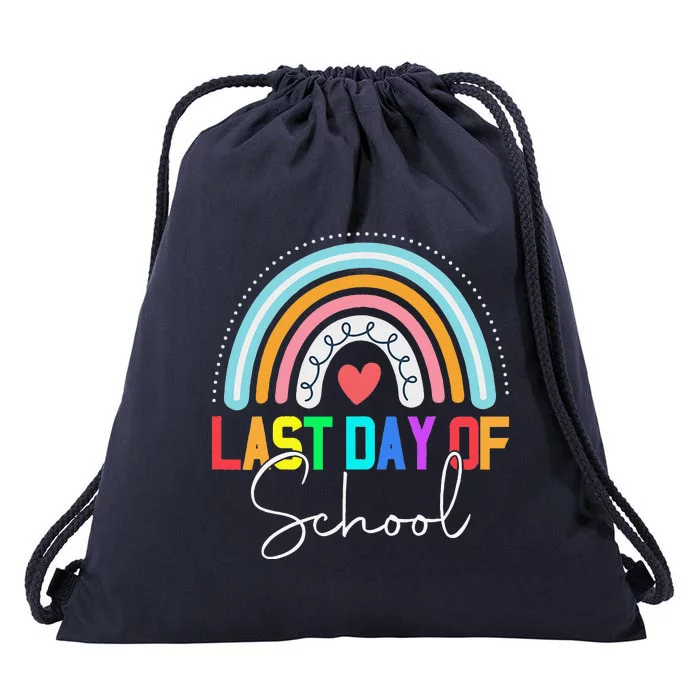 Happy Last Day Of School Teacher Student Graduation Rainbow Cute Drawstring Bag