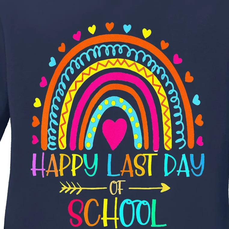 Happy Last Day Of School Teacher Student Graduation Rainbow Funny Ladies Long Sleeve Shirt