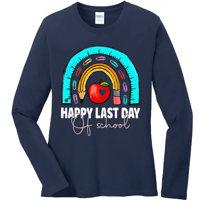 Happy Last Day Of School Teacher Student Graduation Rainbow Gift Ladies Long Sleeve Shirt