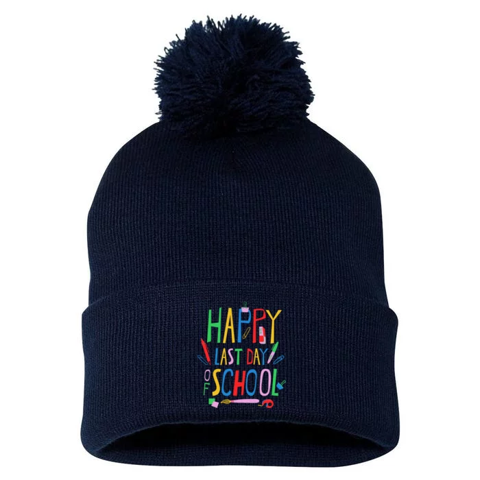 Happy Last Day Of School Teacher School's Out Pom Pom 12in Knit Beanie