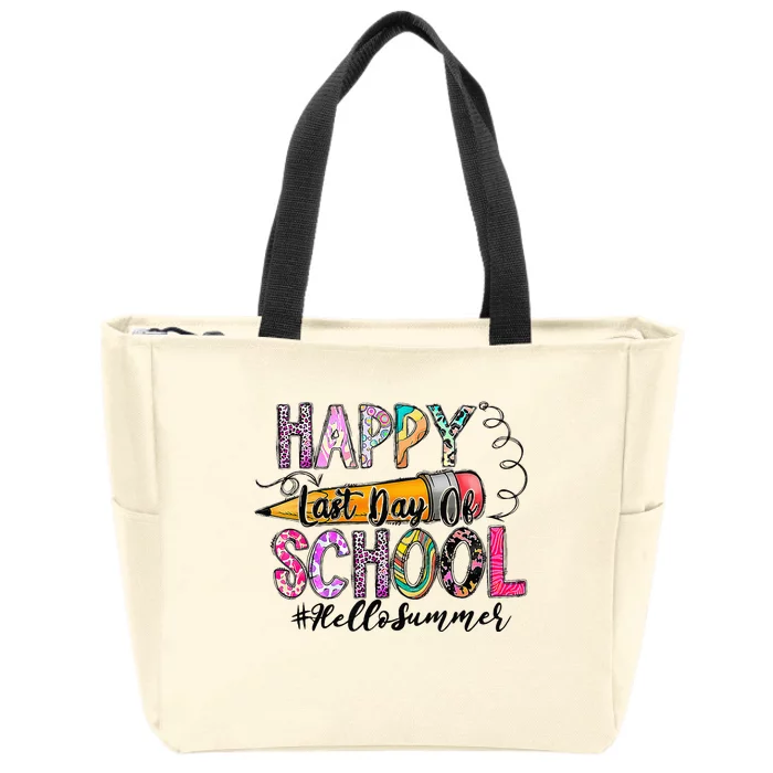 Happy Last Day Of School Hello Summer Teacher Student Zip Tote Bag