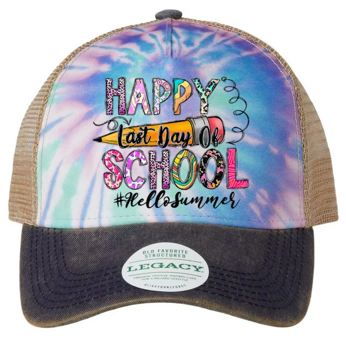 Happy Last Day Of School Hello Summer Teacher Student Legacy Tie Dye Trucker Hat