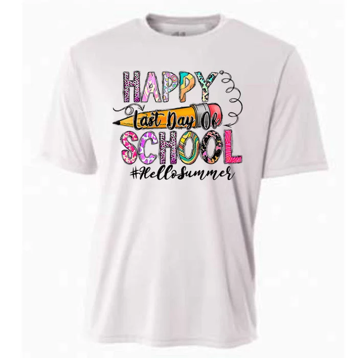 Happy Last Day Of School Hello Summer Teacher Student Cooling Performance Crew T-Shirt