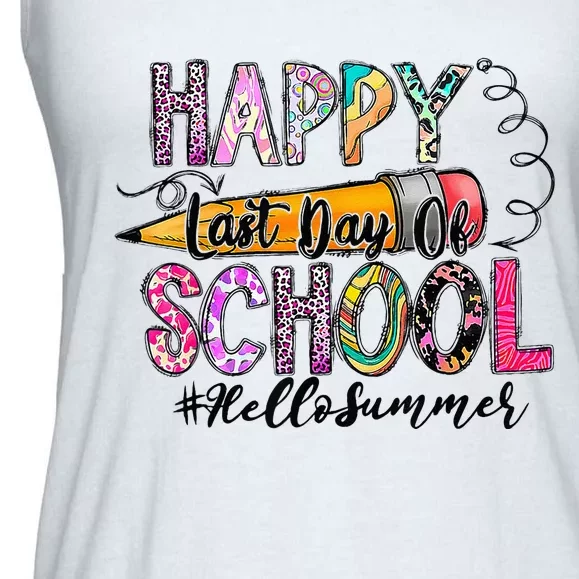 Happy Last Day Of School Hello Summer Teacher Student Ladies Essential Flowy Tank