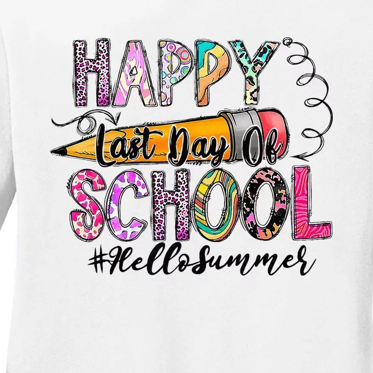 Happy Last Day Of School Hello Summer Teacher Student Ladies Long Sleeve Shirt