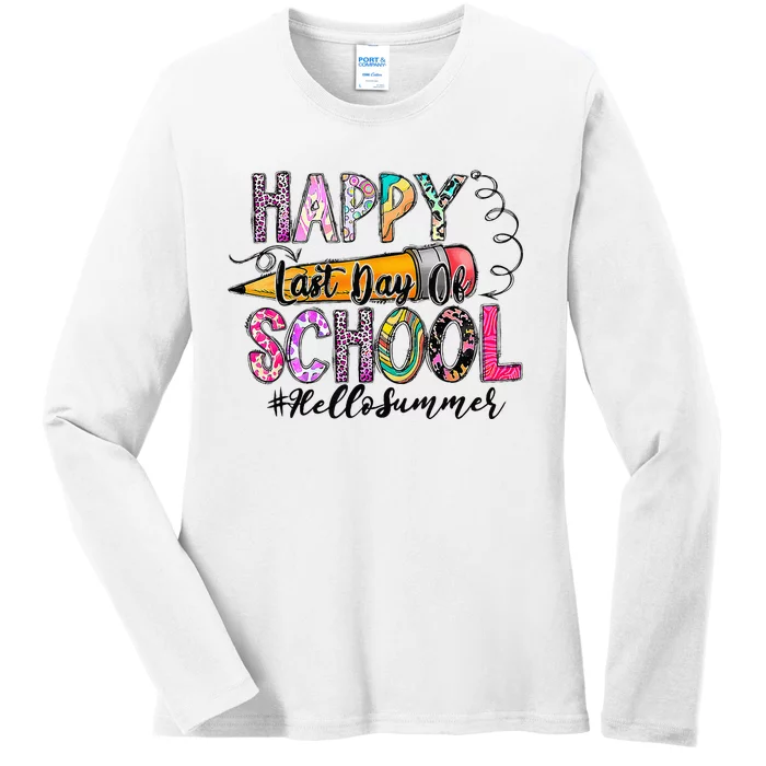 Happy Last Day Of School Hello Summer Teacher Student Ladies Long Sleeve Shirt