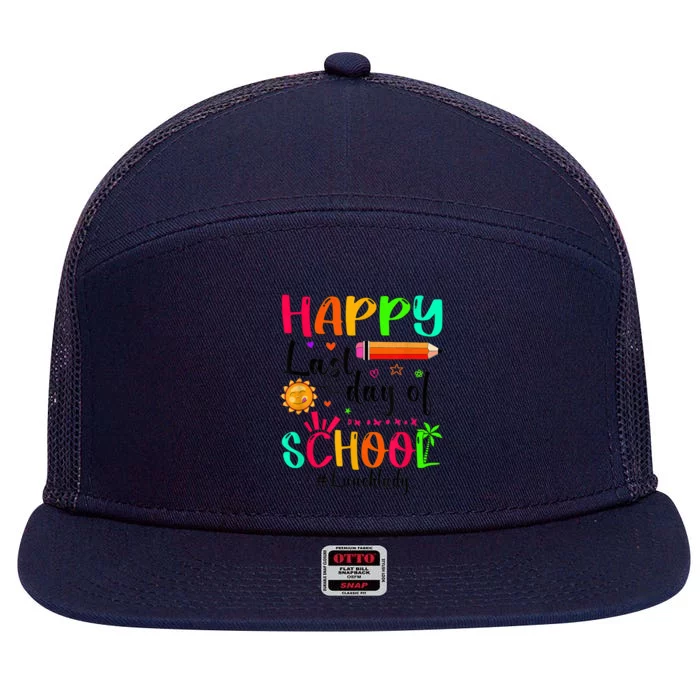 Happy Last Day Of School Lunch Lady Summer Graduation Teach 7 Panel Mesh Trucker Snapback Hat