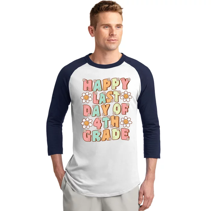 Happy Last Day of 4th Grade Cute Groovy Fourth Grade Teacher Baseball Sleeve Shirt