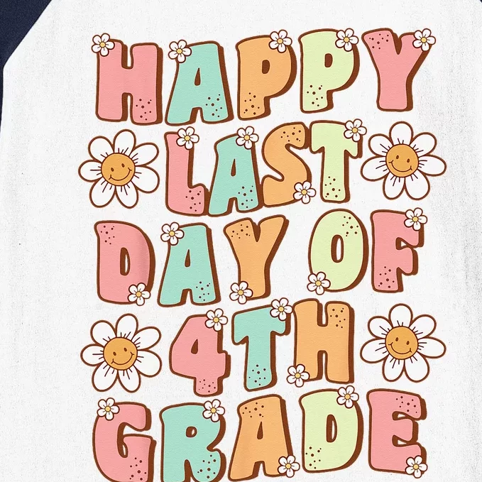 Happy Last Day of 4th Grade Cute Groovy Fourth Grade Teacher Baseball Sleeve Shirt