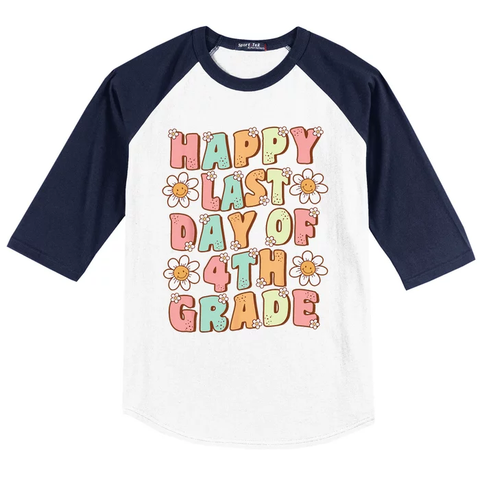 Happy Last Day of 4th Grade Cute Groovy Fourth Grade Teacher Baseball Sleeve Shirt