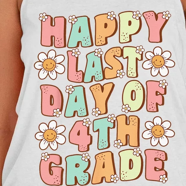 Happy Last Day of 4th Grade Cute Groovy Fourth Grade Teacher Women's Knotted Racerback Tank