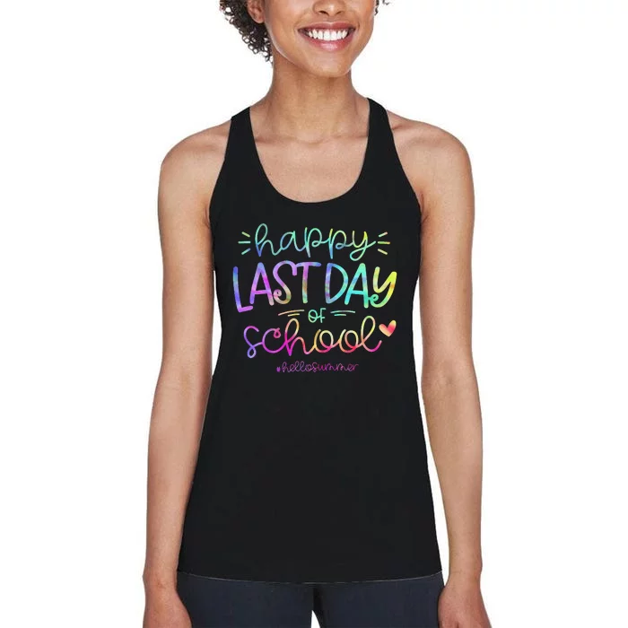 Happy Last Day Of School Hello Summer Students And Teachers Women's Racerback Tank