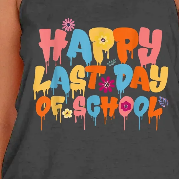 Happy Last Day Of School Teacher Student Graduation Women's Knotted Racerback Tank