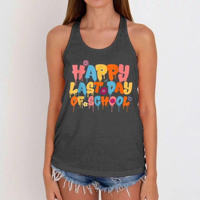 Happy Last Day Of School Teacher Student Graduation Women's Knotted Racerback Tank