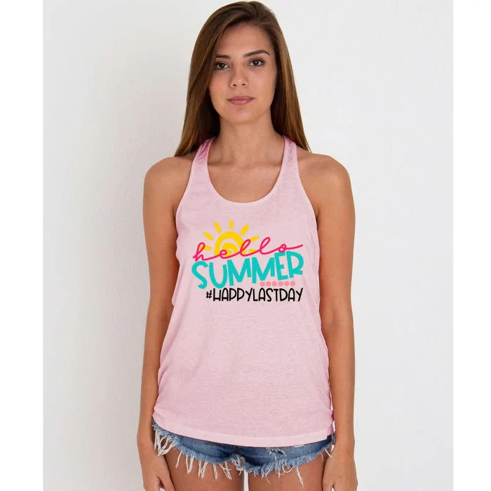 Happy Last Day Of School Teacher Student Graduation Women's Knotted Racerback Tank