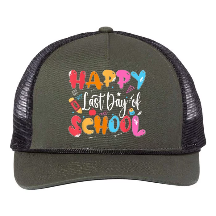 Happy Last Day Of School Teacher Last Month Of School Retro Rope Trucker Hat Cap