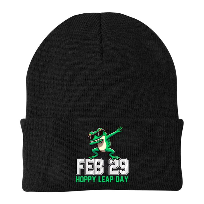 Hoppy Leap Day Frog Funny Leap Year Leapling Humor Pun Knit Cap Winter Beanie