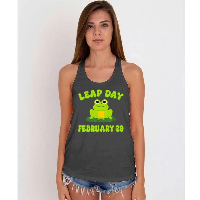 Happy Leap Day Year 2024 February 29th Funny Frog Lovers Women's Knotted Racerback Tank