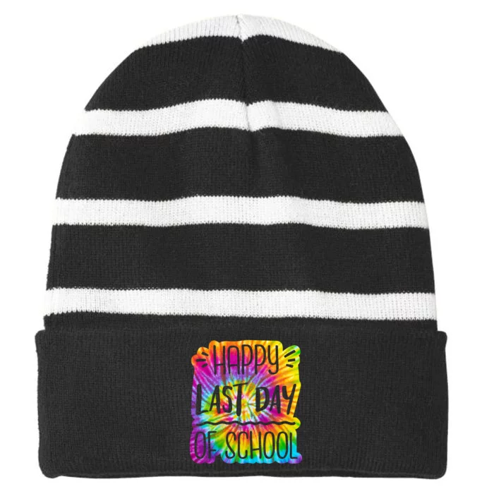 Happy Last Day Of School Rainbow Dye Striped Beanie with Solid Band